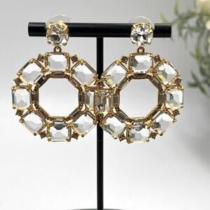 J. Crew Faceted Clear Crystal Glass Sparkling Door knocker Hoop Earrings‎